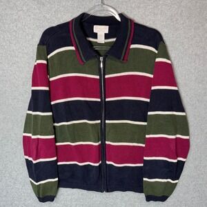 Striped Zip-Up Sweater - Navy, Green, and Burgundy